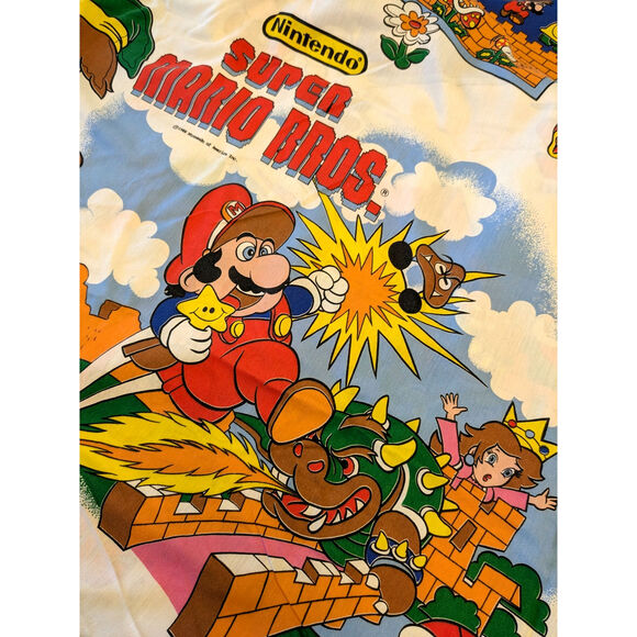 1988 Nintendo Super Mario Legend Zelda Twin Sheet Set Flat Fitted 2 Pillowcases - Picture 2 of 10